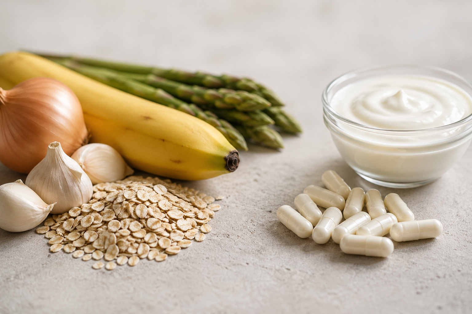 Illustration comparing prebiotics and probiotics