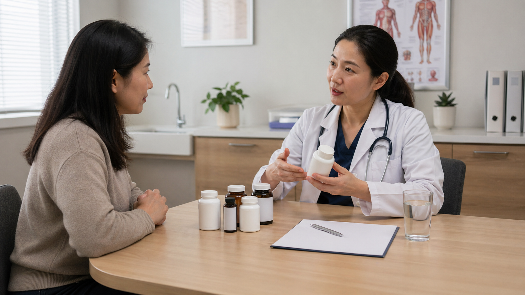 Illustration of a supplement discussion with a clinician